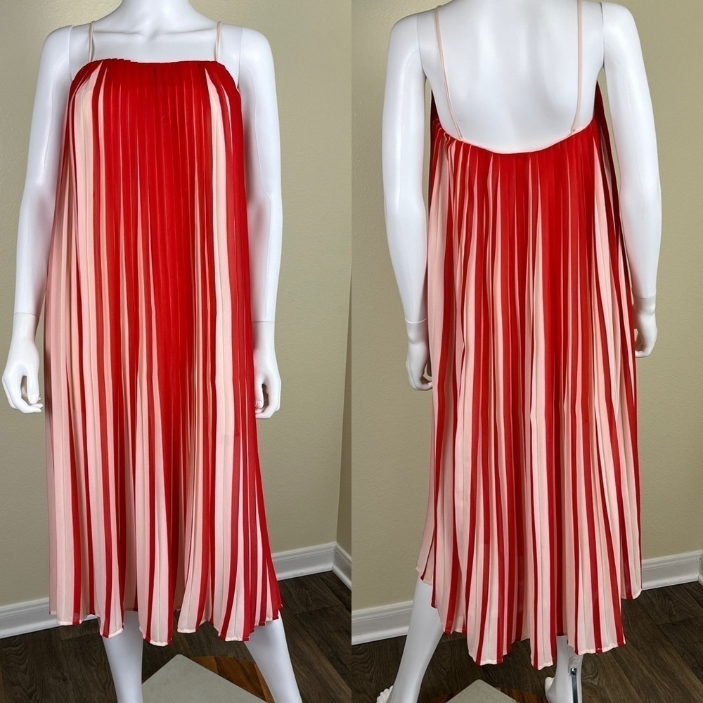 Club Monaco Women’s Size 00 Lisette Red Pleated Sleeveless Midi Crepe Dress